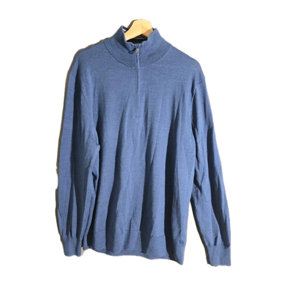 Brooks Brothers 100% Merino Wool Quarter Zip Sweater Mens XL Blue Preppy